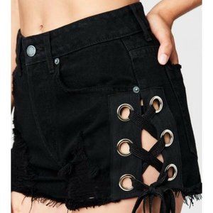 Carmar black high rise side lace up denim shorts